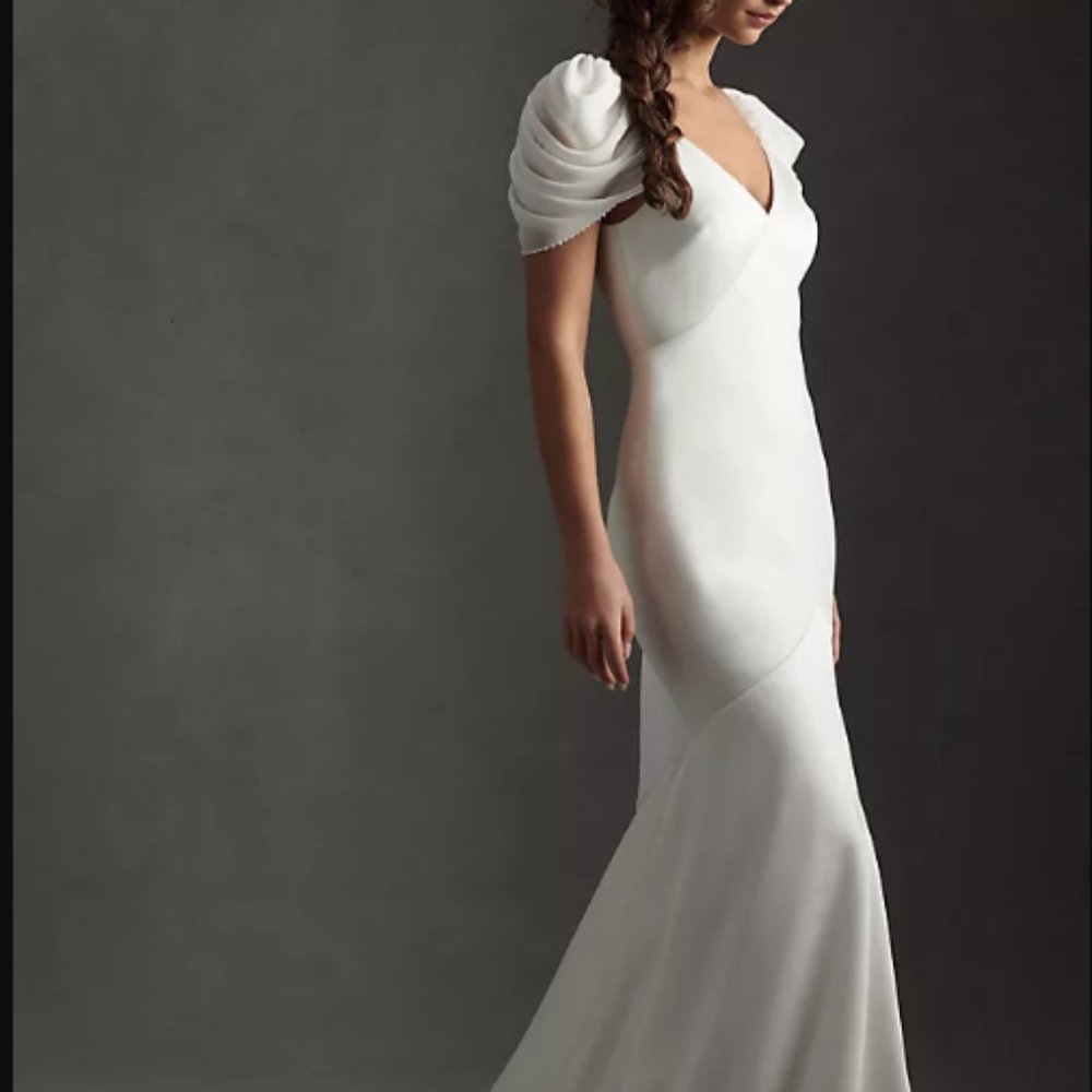 BHLDN White Backless Gown with Draped Cap Sleeves
